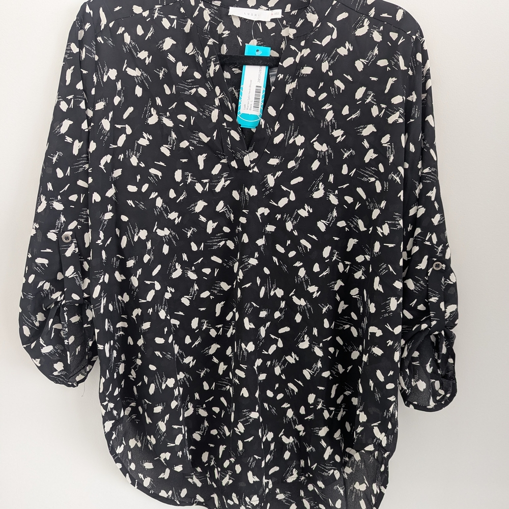 Lush Black and White 3/4 Sleeve Buttoned Blouse